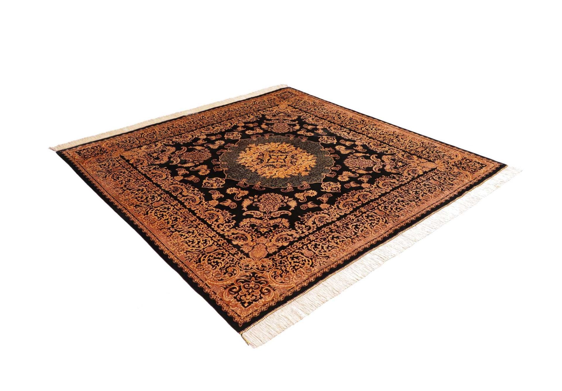 Qom Persian Rug — hand-knotted, 203 × 200 cm, Silk