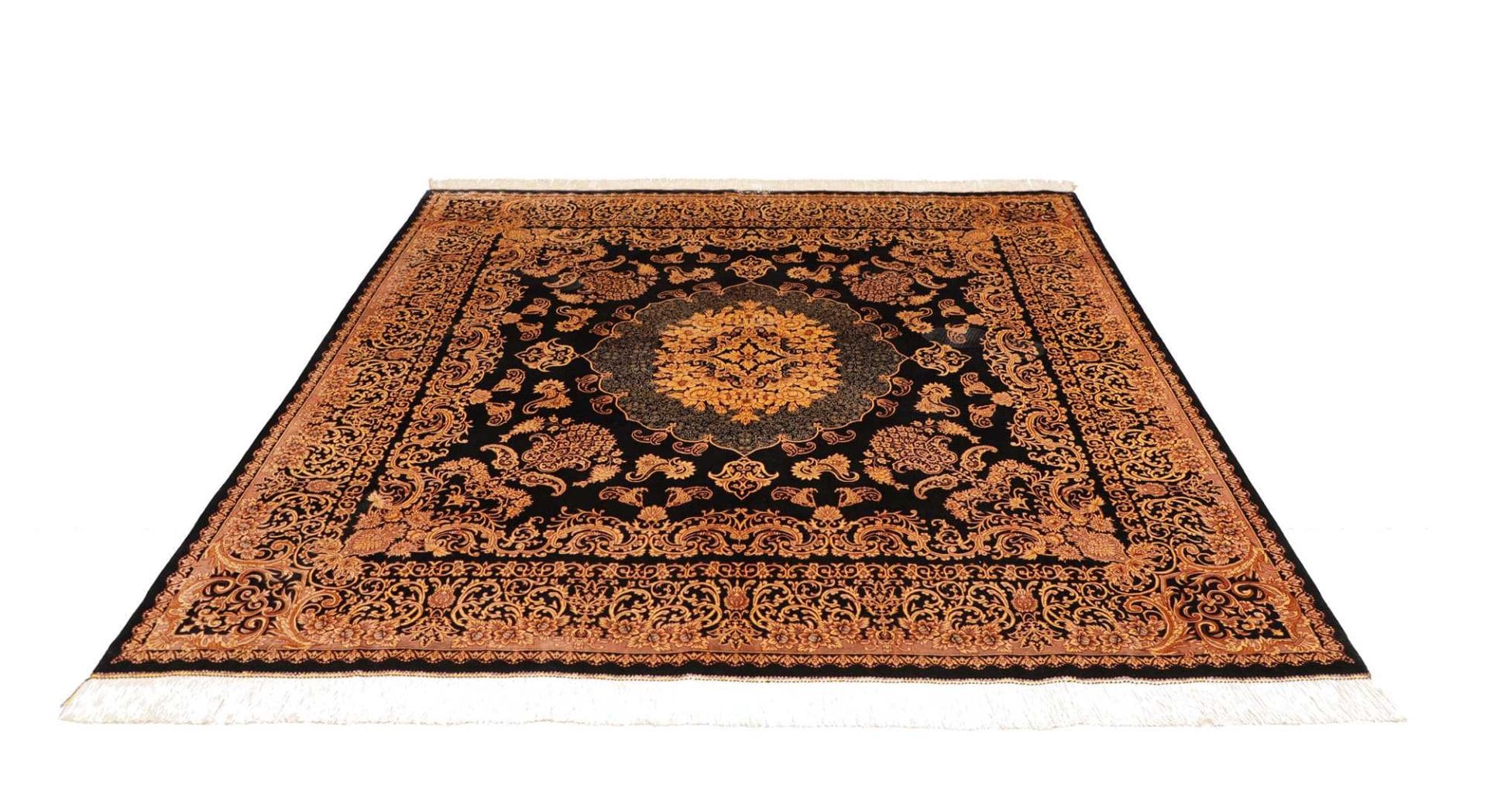 Qom Persian Rug — hand-knotted, 203 × 200 cm, Silk