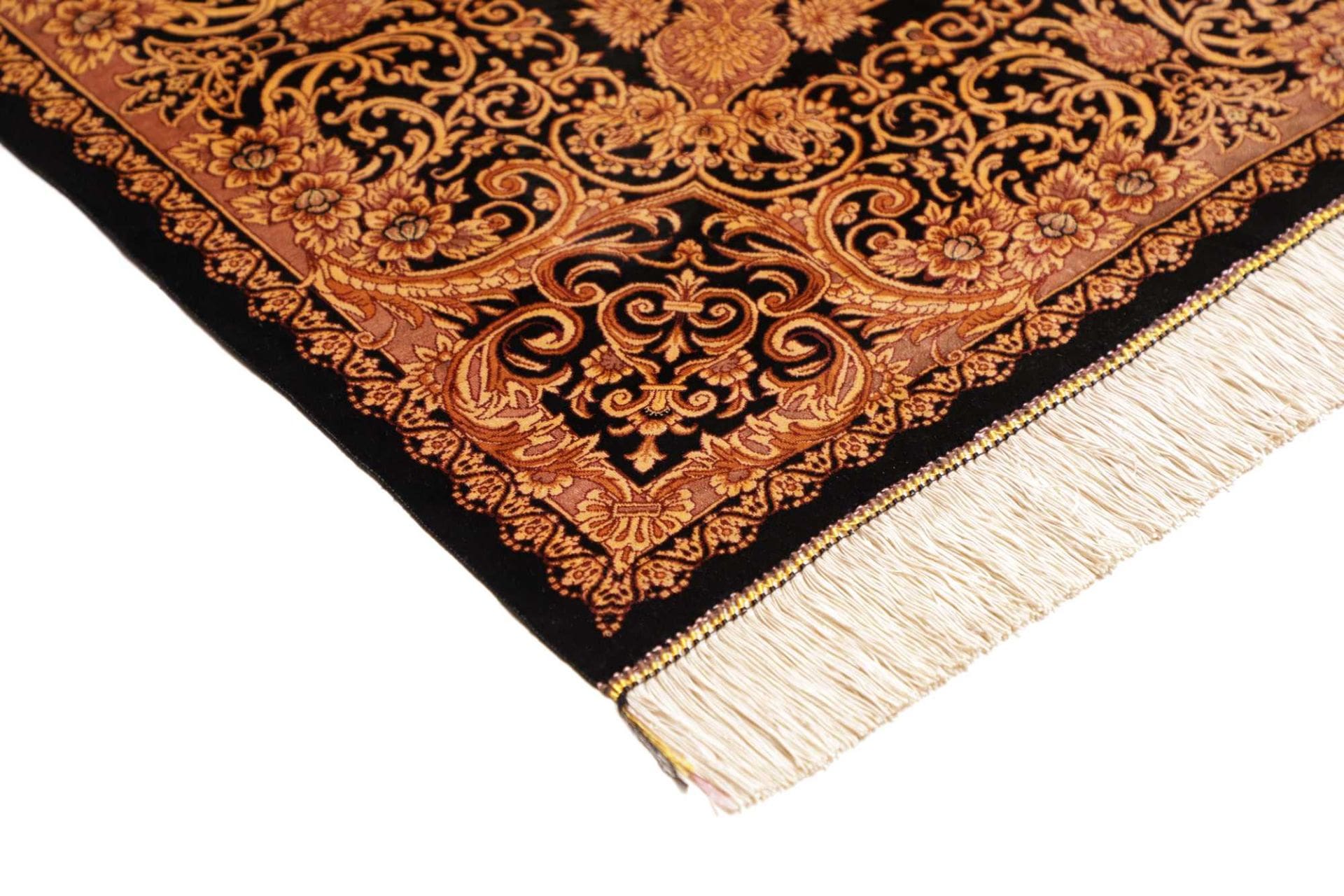 Qom Persian Rug — hand-knotted, 203 × 200 cm, Silk