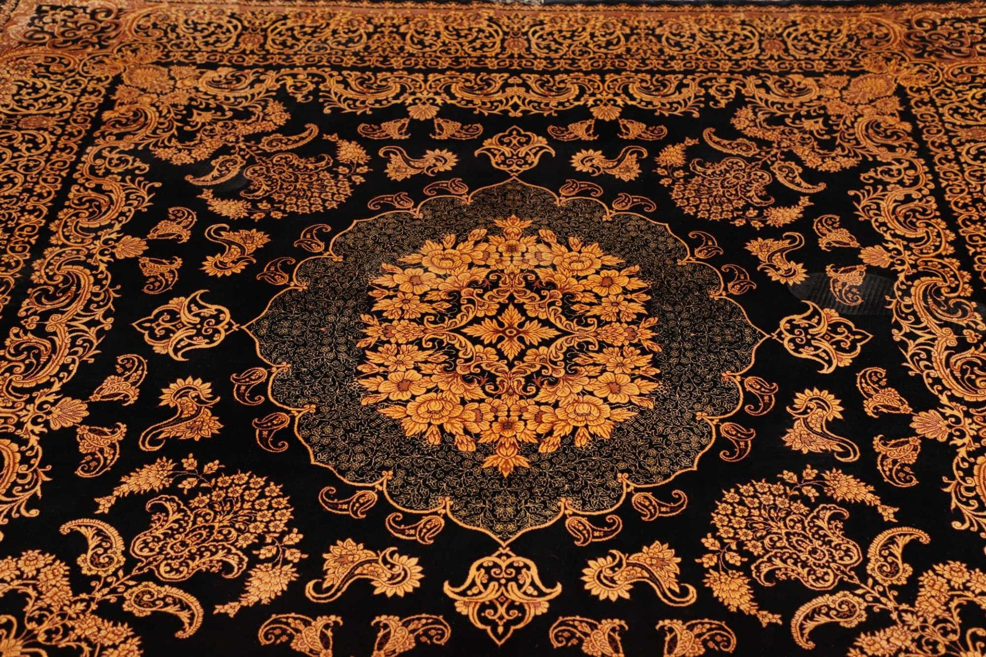 Qom Persian Rug — hand-knotted, 203 × 200 cm, Silk