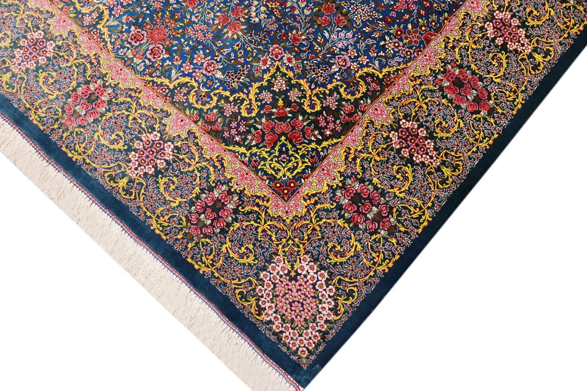 exklusiver-seidenteppich-ghom-blau-202x136-cm-naturfarben-handgeknupft-4 Qom Persian Rug — hand-knotted, Wool
