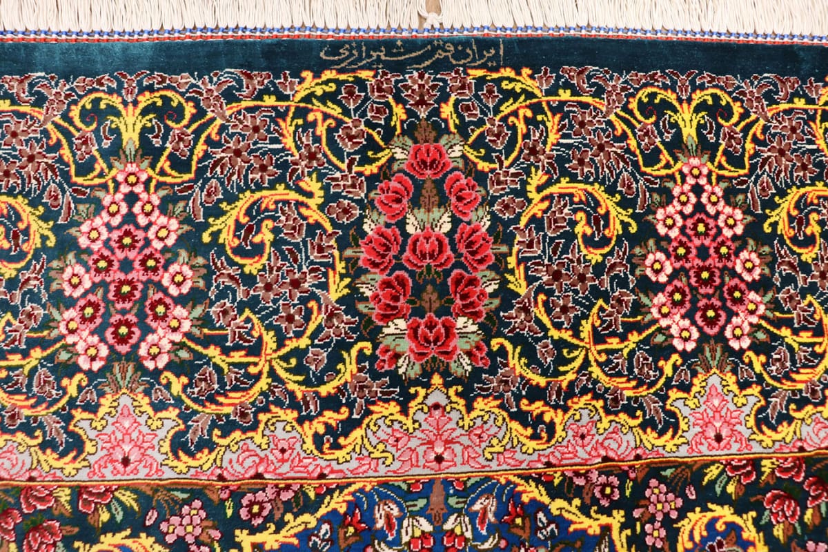 exklusiver-seidenteppich-ghom-blau-202x136-cm-naturfarben-handgeknupft-8 Qom Persian Rug — hand-knotted, Wool