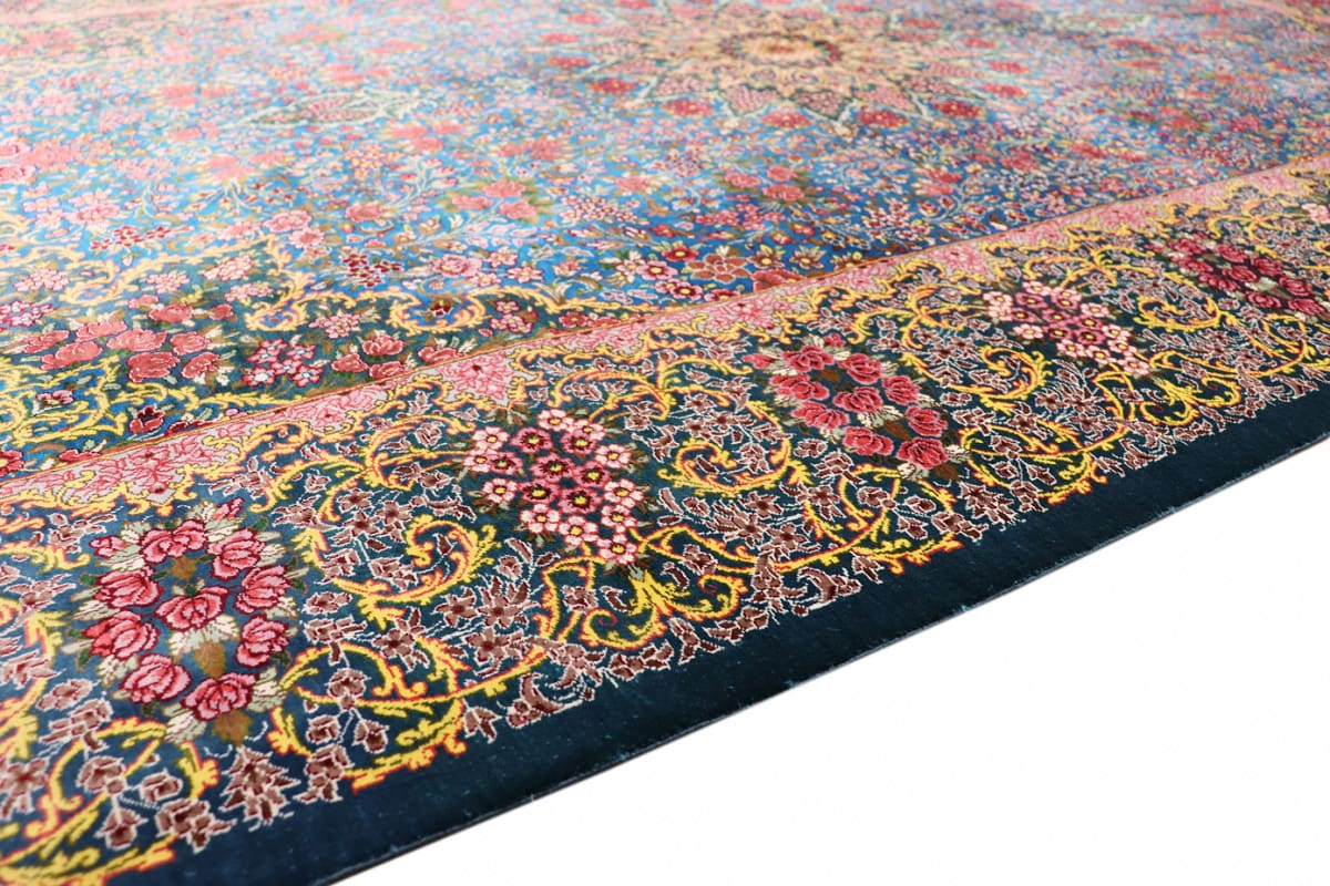 exklusiver-seidenteppich-ghom-blau-202x136-cm-naturfarben-handgeknupft-9 Qom Persian Rug — hand-knotted, Wool