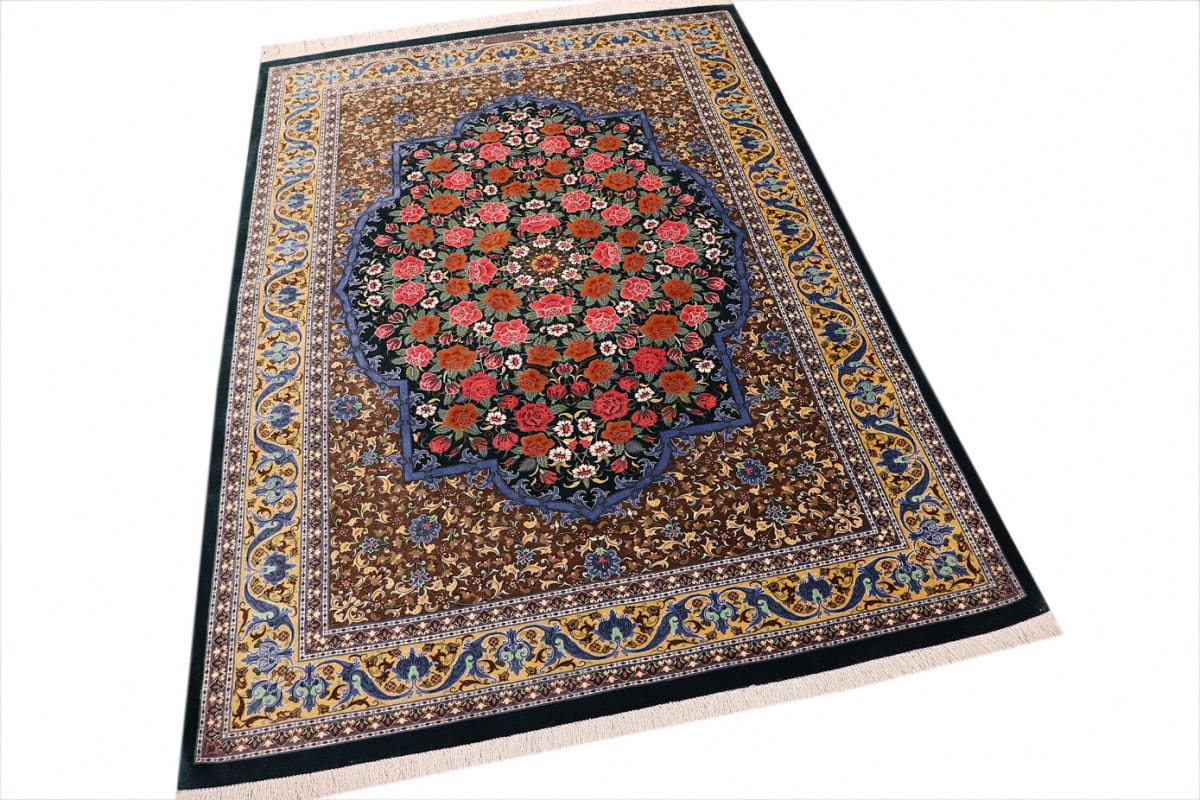 exklusiver-seidenteppich-ghom-193x131-cm-grun-handgeknupft-1 Qom Persian Rug — hand-knotted, Silk
