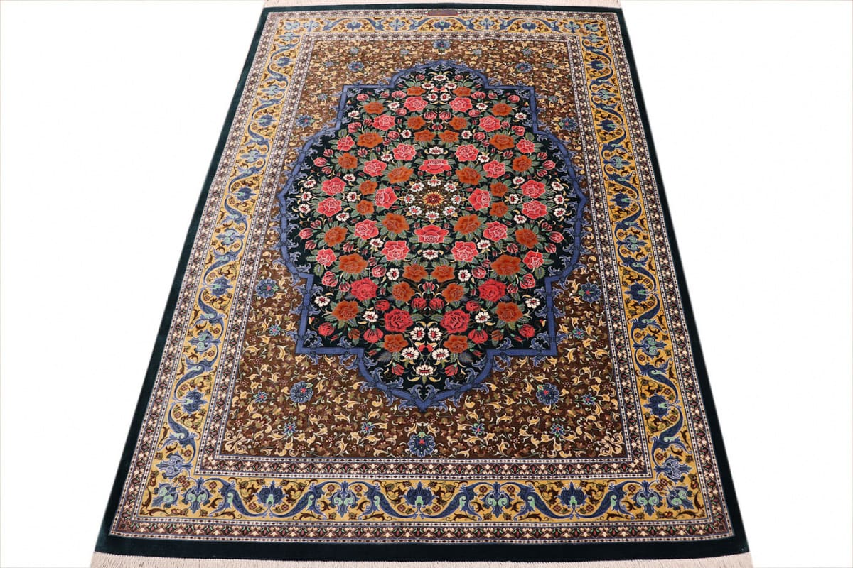 exklusiver-seidenteppich-ghom-193x131-cm-grun-handgeknupft-2 Qom Persian Rug — hand-knotted, Silk