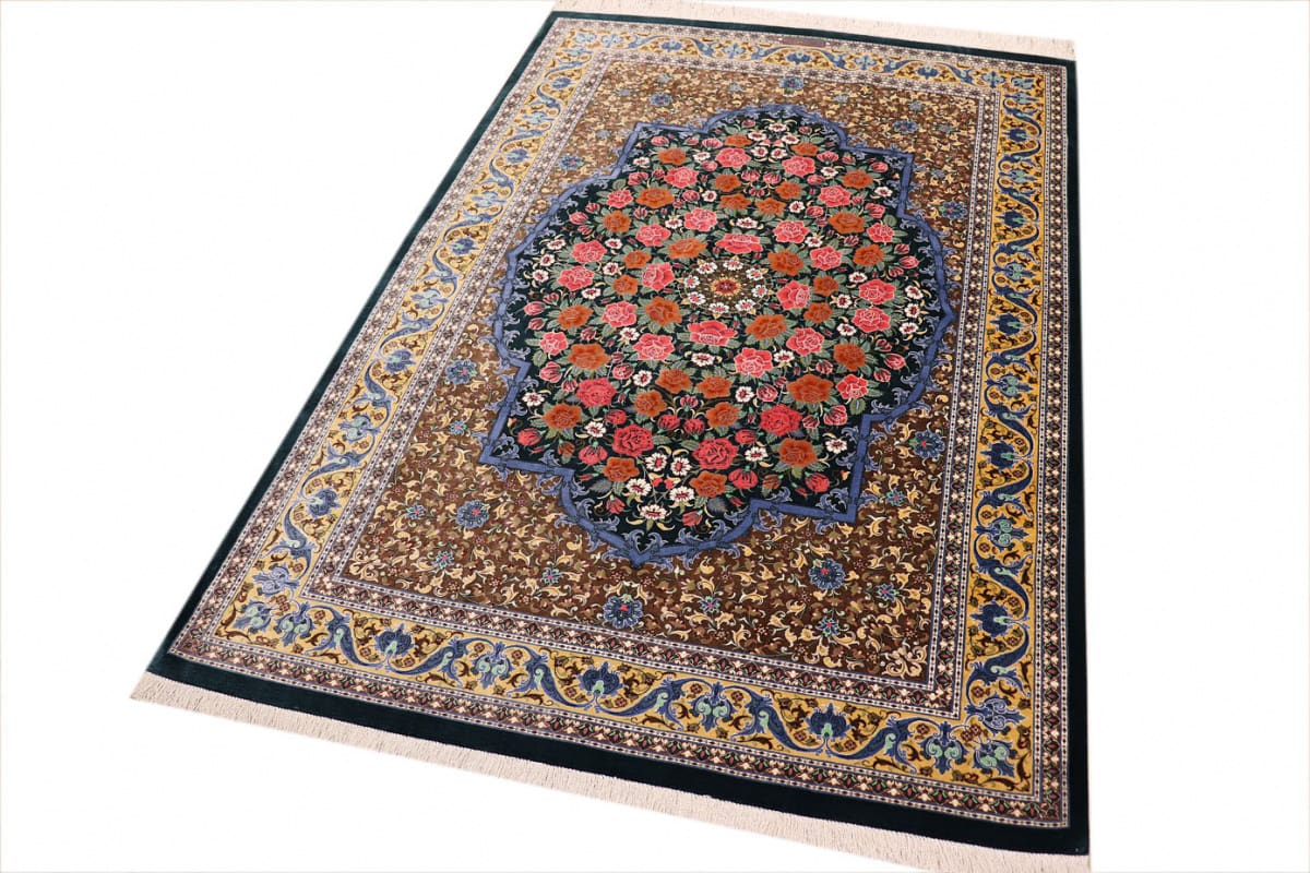 exklusiver-seidenteppich-ghom-193x131-cm-grun-handgeknupft-3 Qom Persian Rug — hand-knotted, Silk
