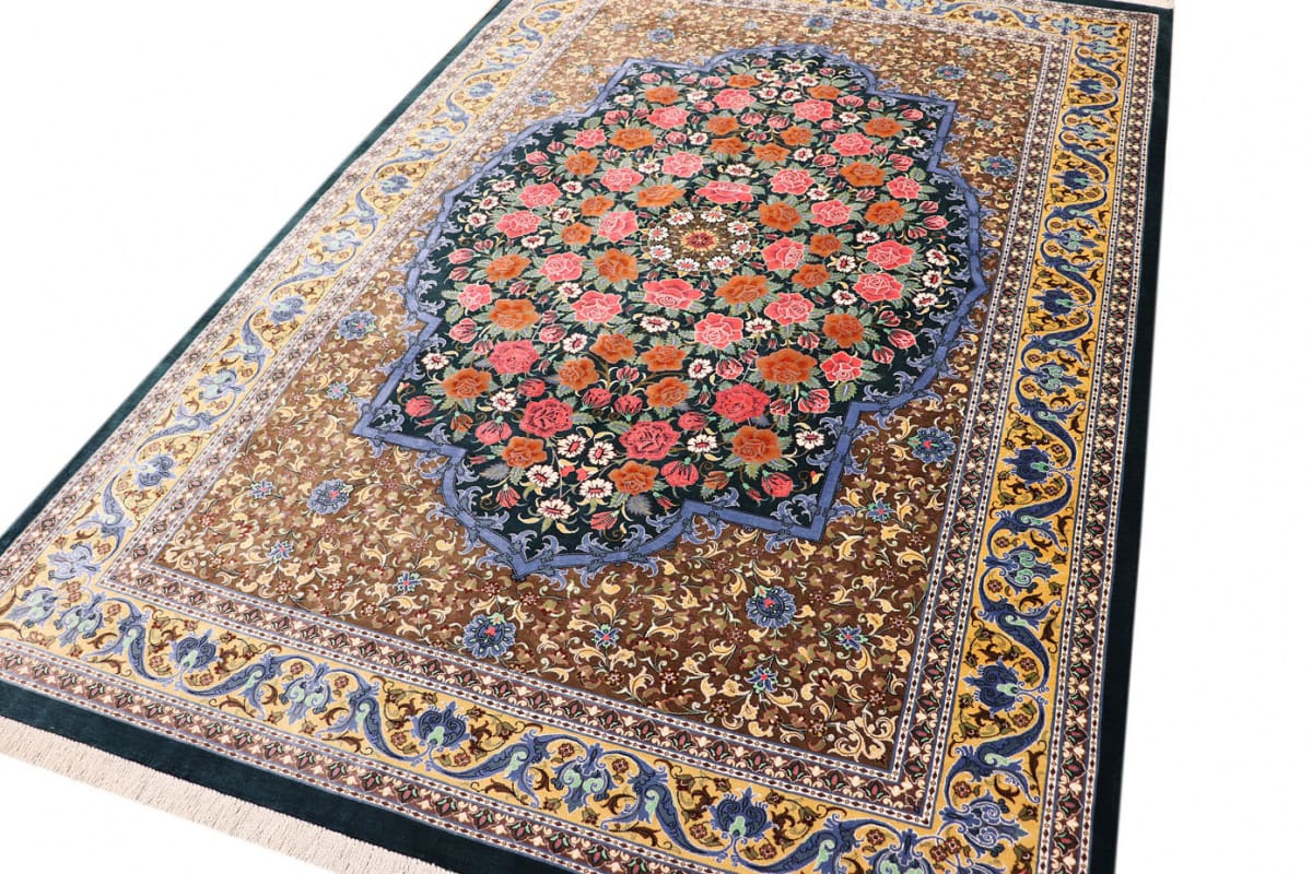 exklusiver-seidenteppich-ghom-193x131-cm-grun-handgeknupft-7 Qom Persian Rug — hand-knotted, Silk