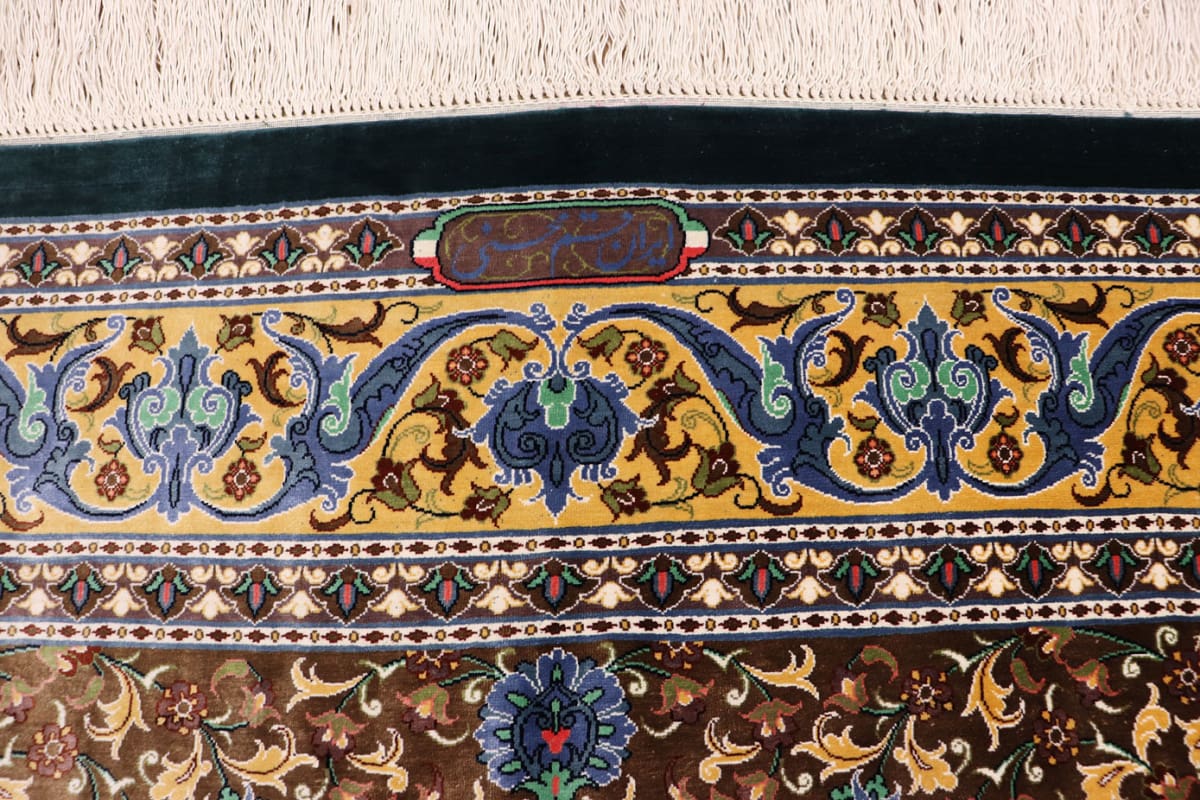 exklusiver-seidenteppich-ghom-193x131-cm-grun-handgeknupft-8 Qom Persian Rug — hand-knotted, Silk