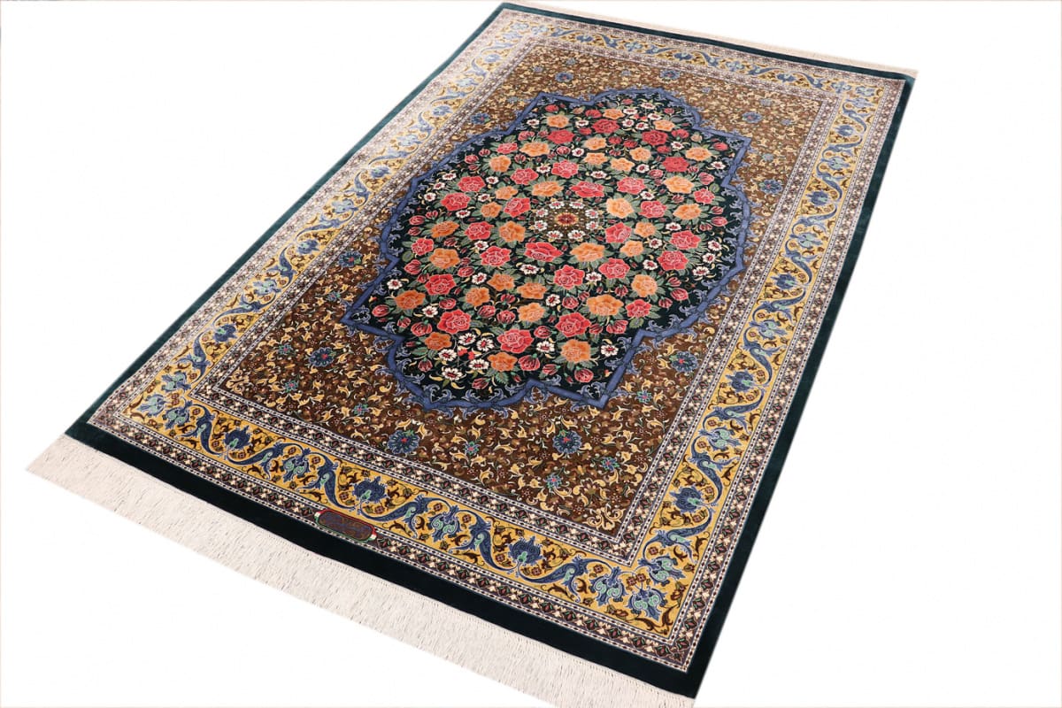 exklusiver-seidenteppich-ghom-193x131-cm-grun-handgeknupft-9 Qom Persian Rug — hand-knotted, Silk