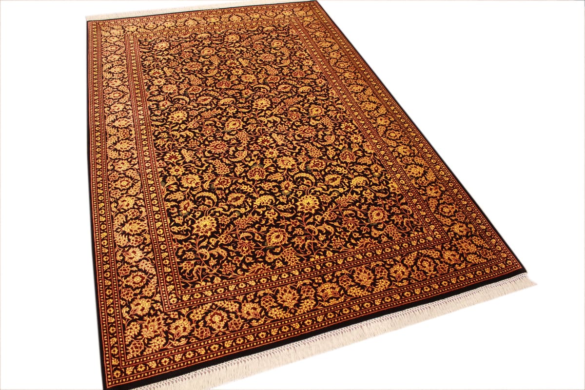 seidenteppich-ghom-202x131-cm-schwarz-gold-handgeknupft-orientteppich-1 Qom Persian Rug — handmade, Wool