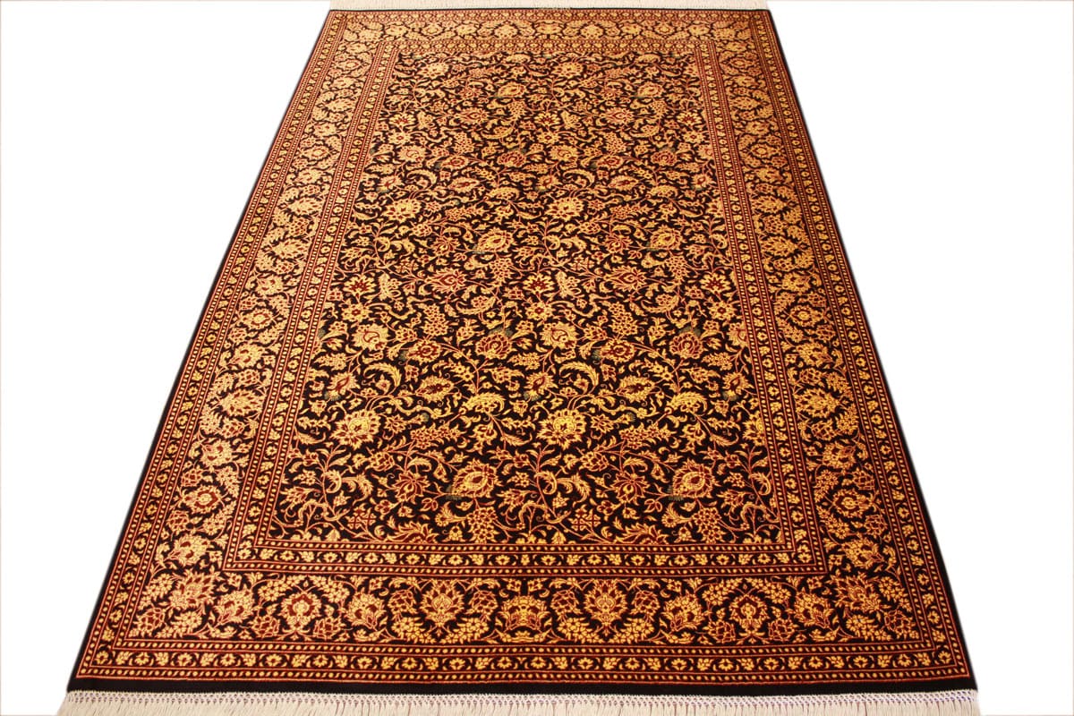 seidenteppich-ghom-202x131-cm-schwarz-gold-handgeknupft-orientteppich-2 Qom Persian Rug — handmade, Wool