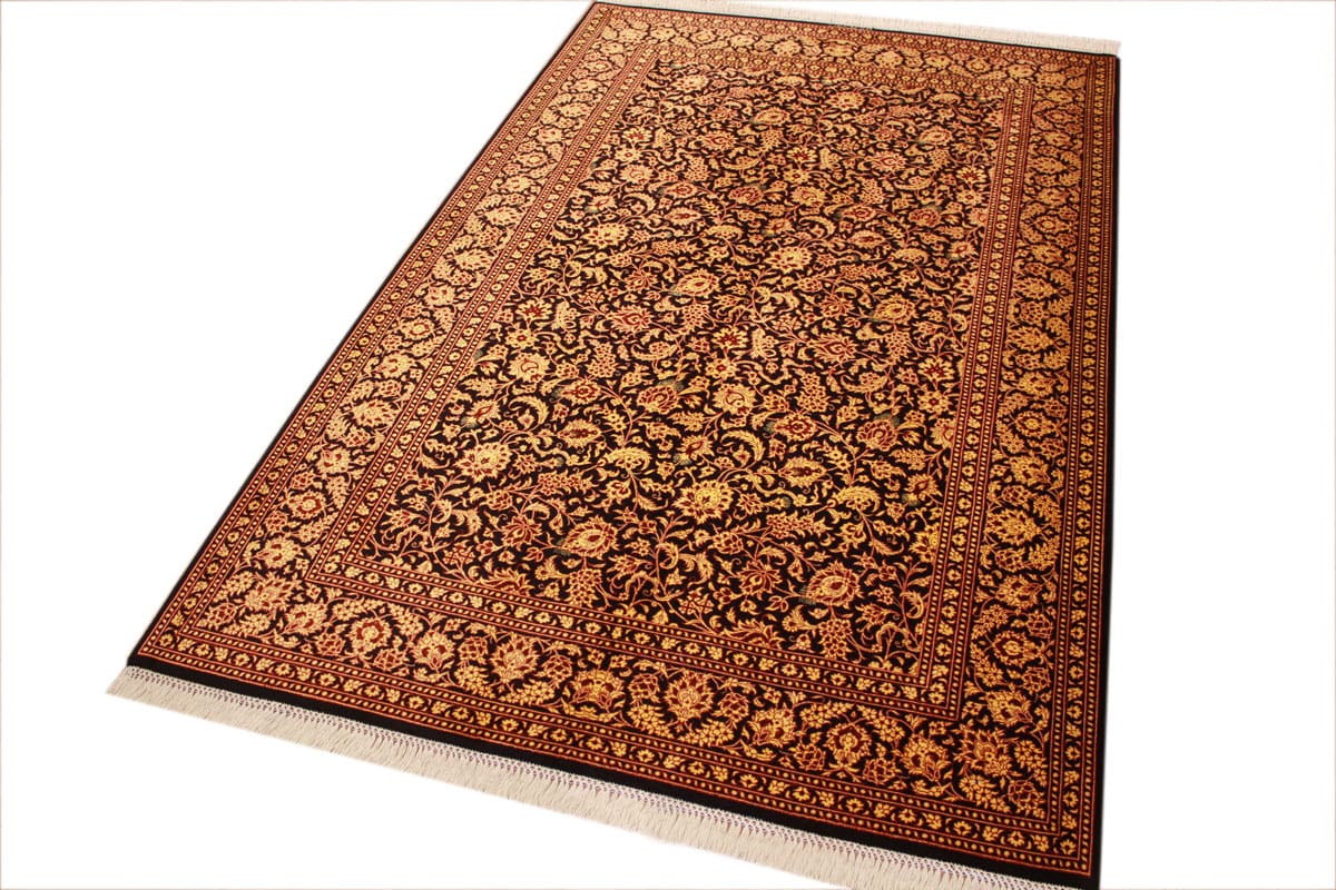 seidenteppich-ghom-202x131-cm-schwarz-gold-handgeknupft-orientteppich-3 Qom Persian Rug — handmade, Wool