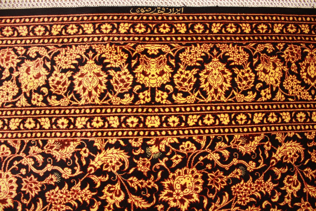 seidenteppich-ghom-202x131-cm-schwarz-gold-handgeknupft-orientteppich-8 Qom Persian Rug — handmade, Wool