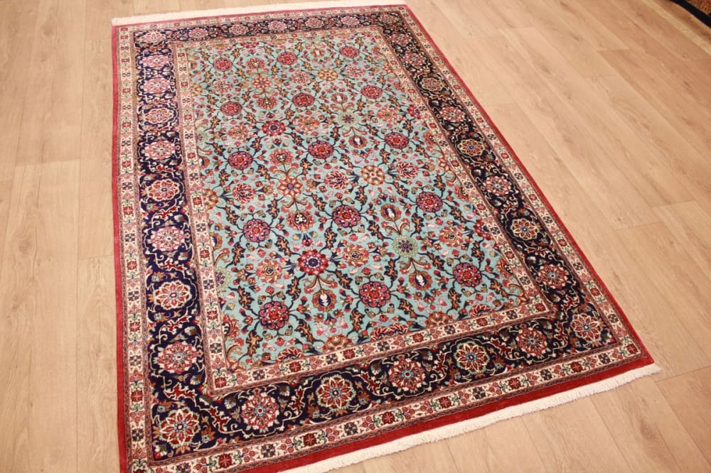 perser-teppich-ghom-202x136-cm-blau-seidenteppich-handgeknupft-2 Qom Persian Rug — hand-knotted, Wool