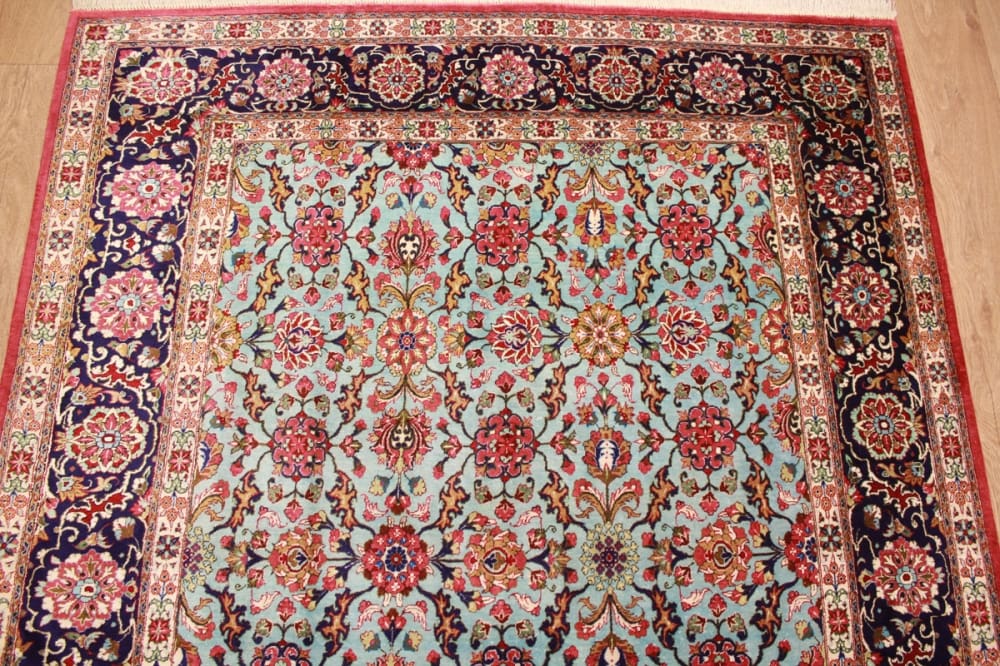perser-teppich-ghom-202x136-cm-blau-seidenteppich-handgeknupft-3 Qom Persian Rug — hand-knotted, Wool