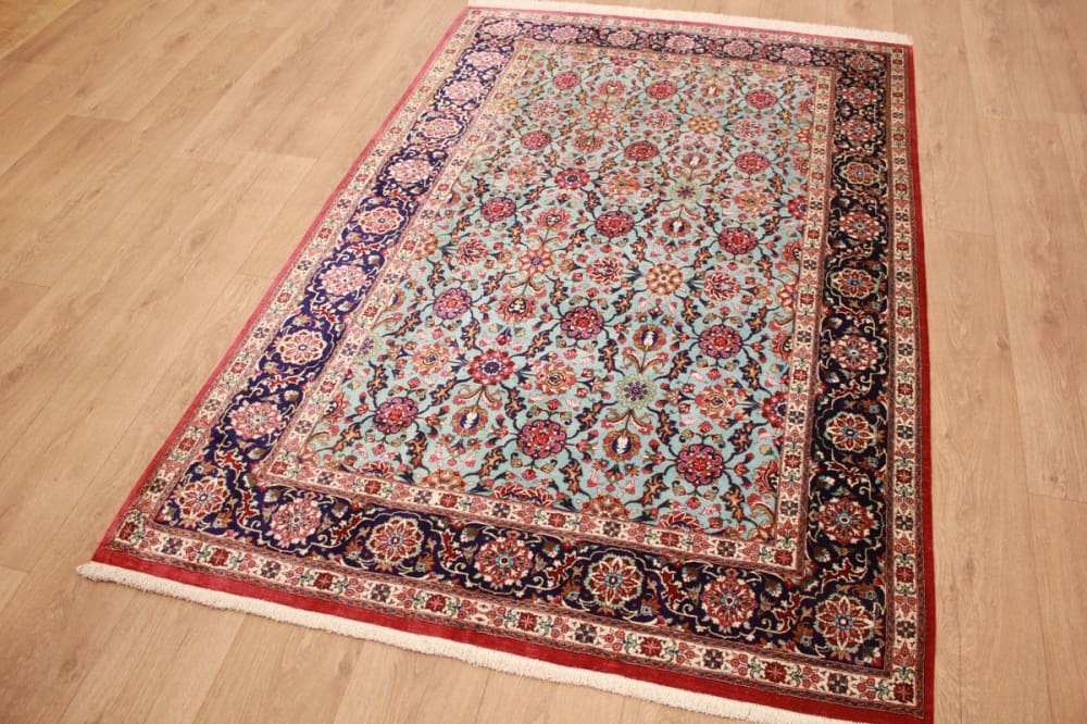 perser-teppich-ghom-202x136-cm-blau-seidenteppich-handgeknupft-4 Qom Persian Rug — hand-knotted, Wool