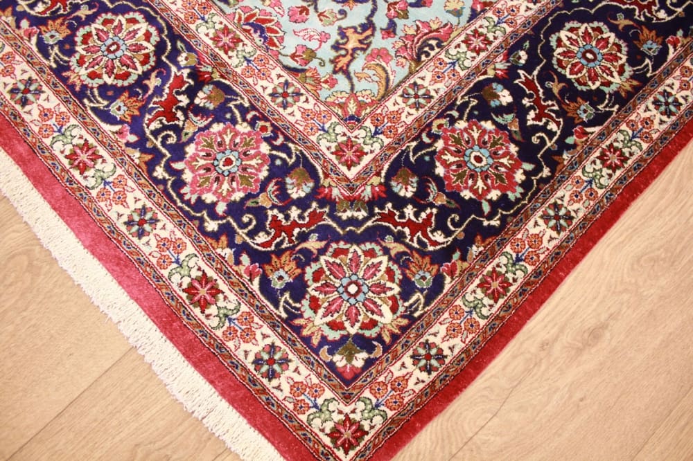 perser-teppich-ghom-202x136-cm-blau-seidenteppich-handgeknupft-5 Qom Persian Rug — hand-knotted, Wool
