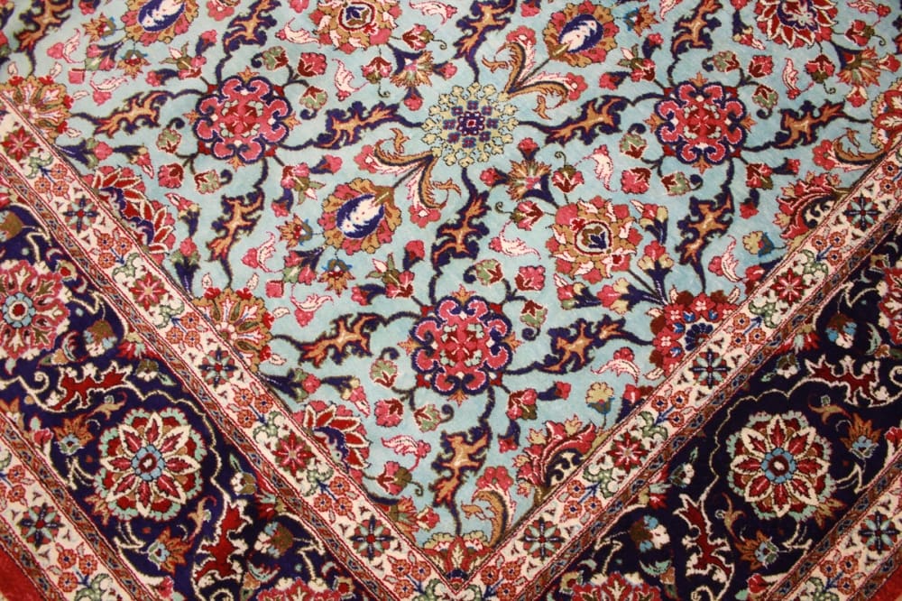perser-teppich-ghom-202x136-cm-blau-seidenteppich-handgeknupft-6 Qom Persian Rug — hand-knotted, Wool