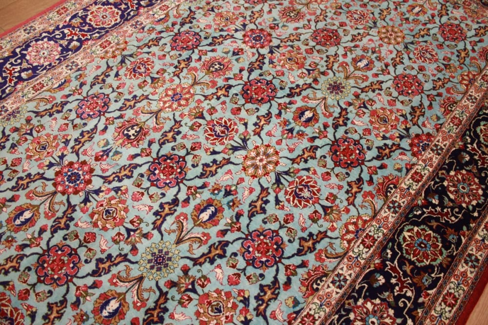 perser-teppich-ghom-202x136-cm-blau-seidenteppich-handgeknupft-7 Qom Persian Rug — hand-knotted, Wool