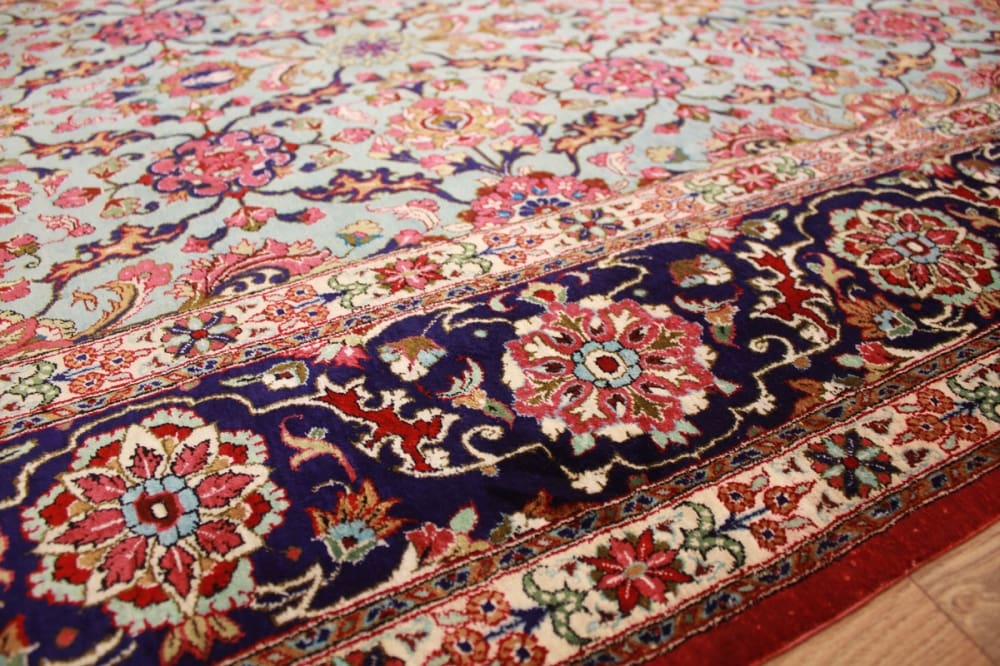 perser-teppich-ghom-202x136-cm-blau-seidenteppich-handgeknupft-9 Qom Persian Rug — hand-knotted, Wool