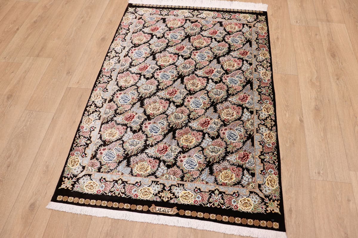 exklusiver-seidenteppich-ghom-braun-162x109-cm-handgeknupft-3 Qom Persian Rug — hand-knotted, Wool