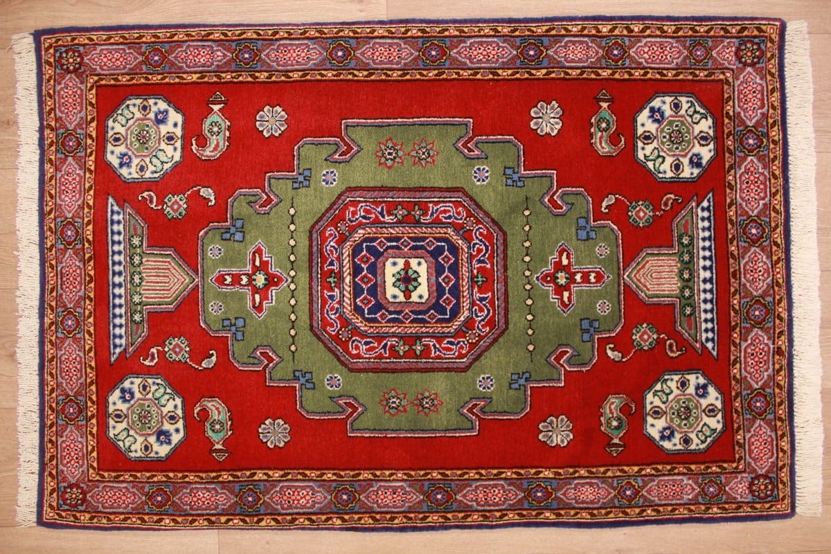 perser-teppich-ghom-126x84-cm-rot-wolle-handgeknupft-5 Qom Persian Rug — hand-knotted, Wool