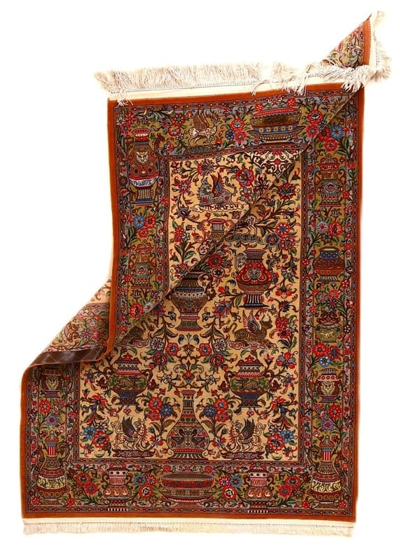 Hand-Knotted Silk Qom Persian Rug, 158 × 100 cm