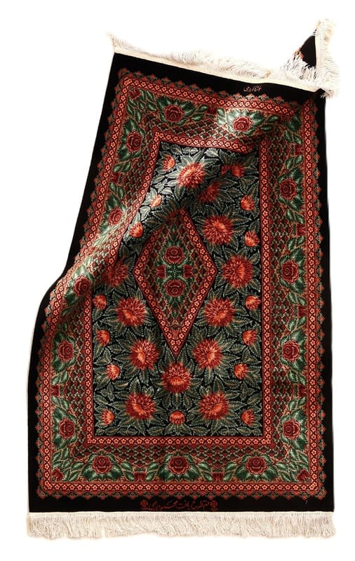 perserteppich-ghom-125-x-78-cm-seide-handgeknupft-grun-oliv-1 Hand-Knotted Silk Qom Persian Rug, 125 × 78 cm