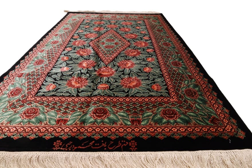 perserteppich-ghom-125-x-78-cm-seide-handgeknupft-grun-oliv-3 Hand-Knotted Silk Qom Persian Rug, 125 × 78 cm