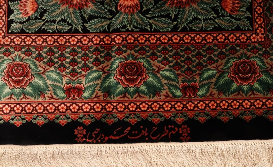 perserteppich-ghom-125-x-78-cm-seide-handgeknupft-grun-oliv-5 Hand-Knotted Silk Qom Persian Rug, 125 × 78 cm