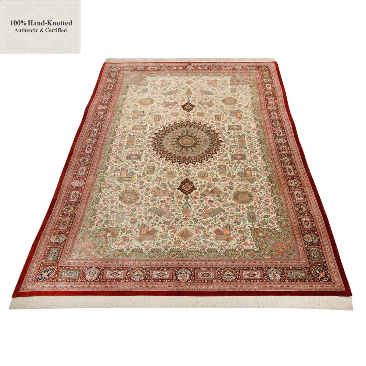 Qom Persian Rug 307 × 198 cm, Silk, hand-knotted