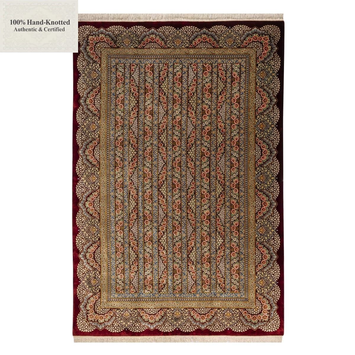Hand-Knotted Silk Qom Persian Rug, 195 × 286 cm