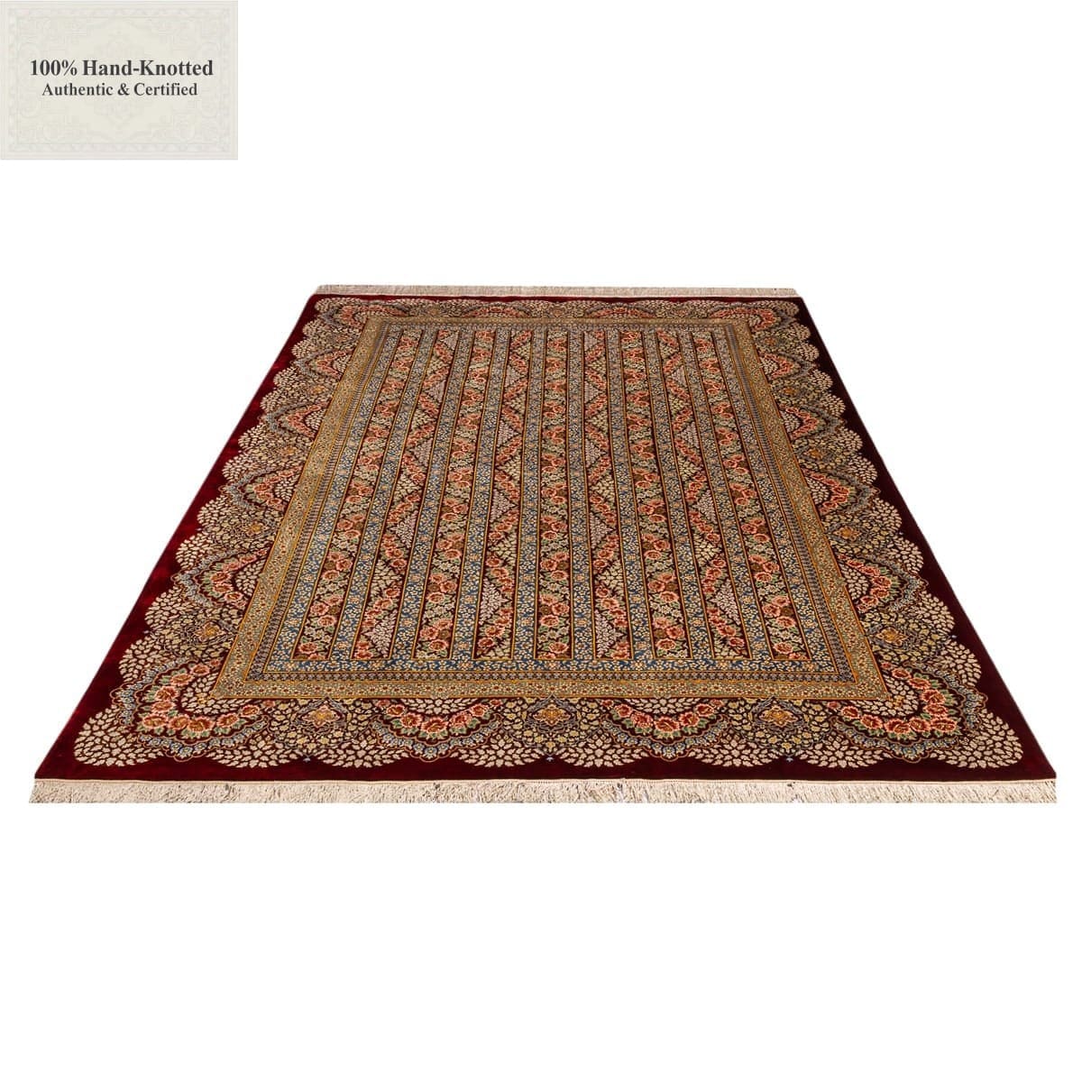 Hand-Knotted Silk Qom Persian Rug, 195 × 286 cm