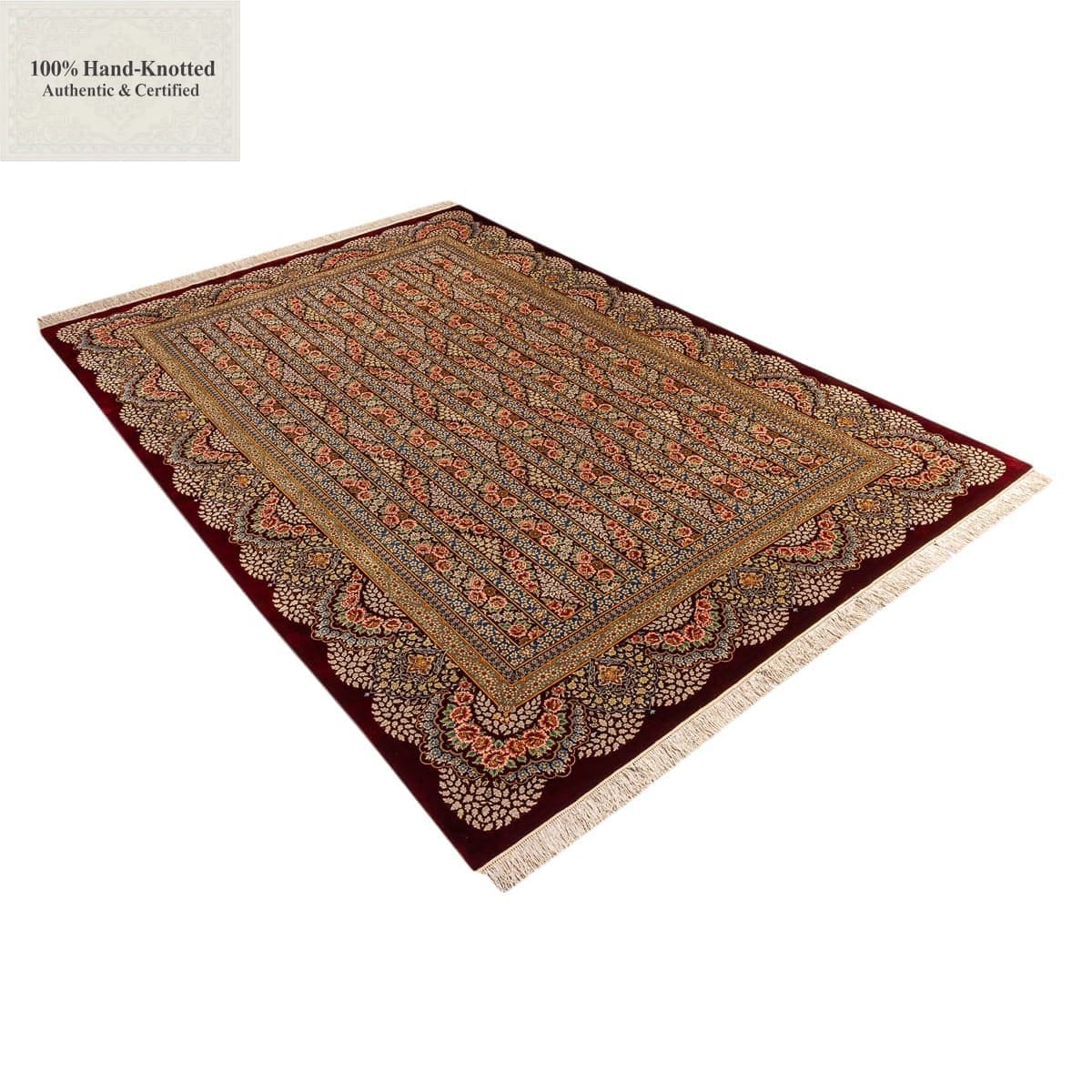 Hand-Knotted Silk Qom Persian Rug, 195 × 286 cm