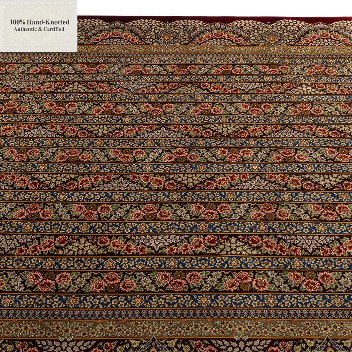Hand-Knotted Silk Qom Persian Rug, 195 × 286 cm