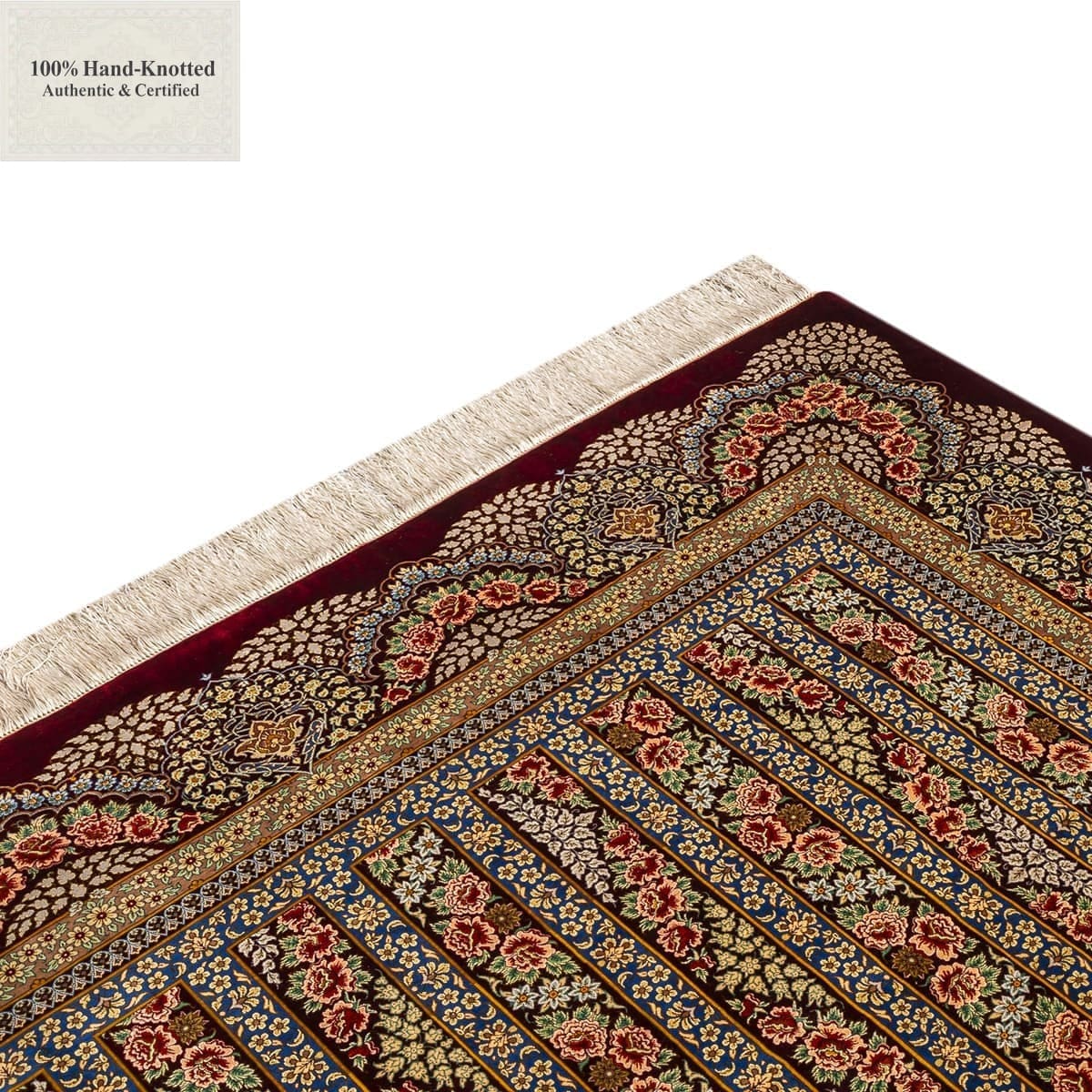 Hand-Knotted Silk Qom Persian Rug, 195 × 286 cm