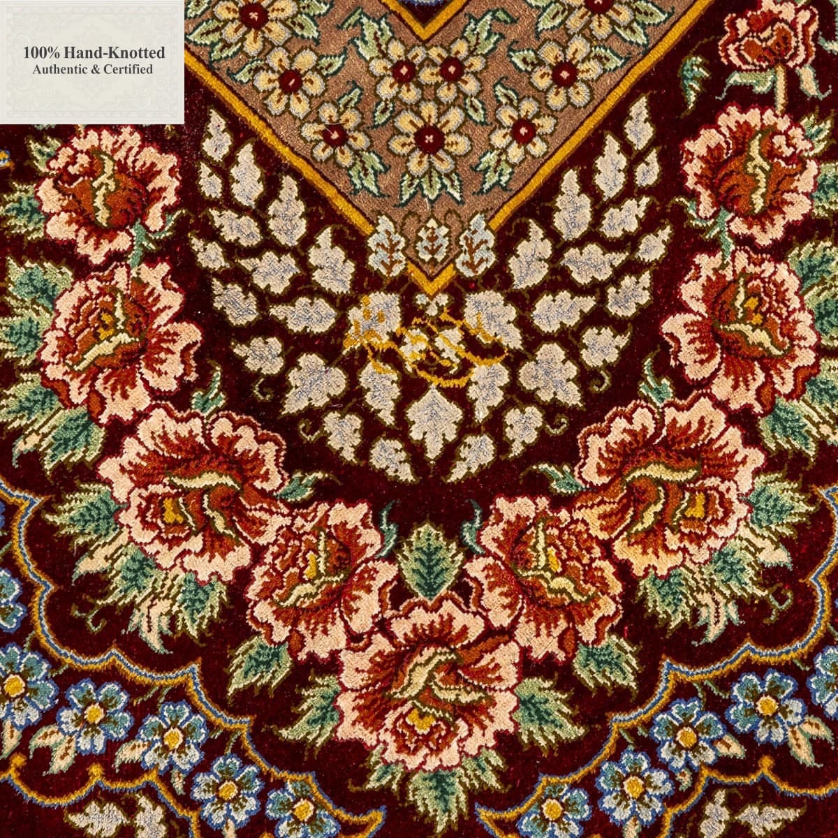 Hand-Knotted Silk Qom Persian Rug, 195 × 286 cm