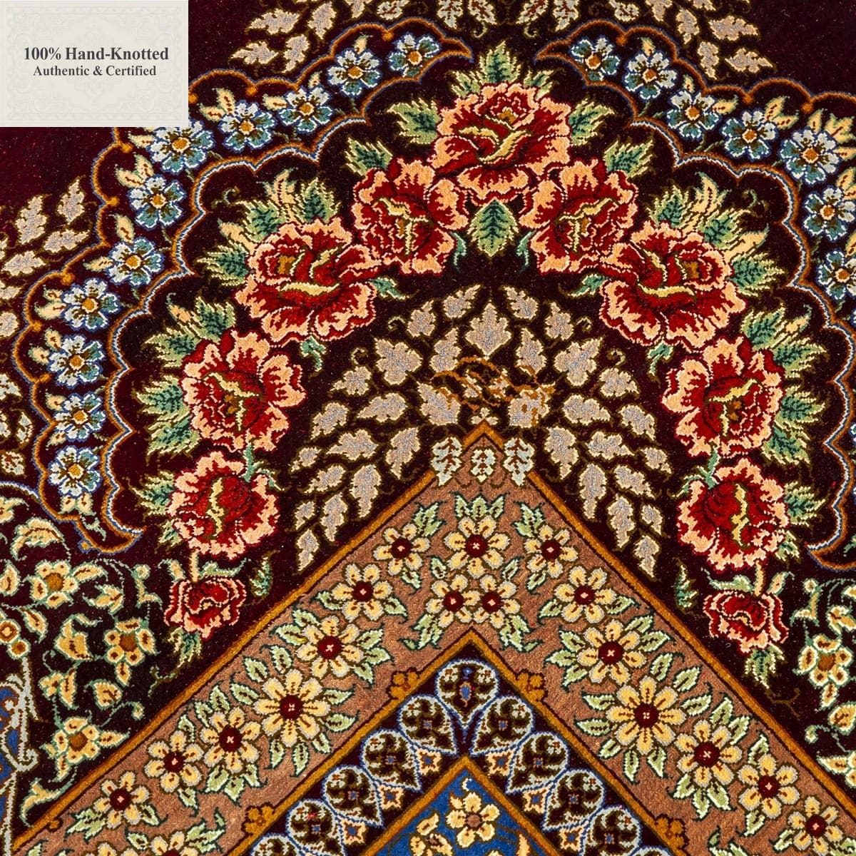 Hand-Knotted Silk Qom Persian Rug, 195 × 286 cm