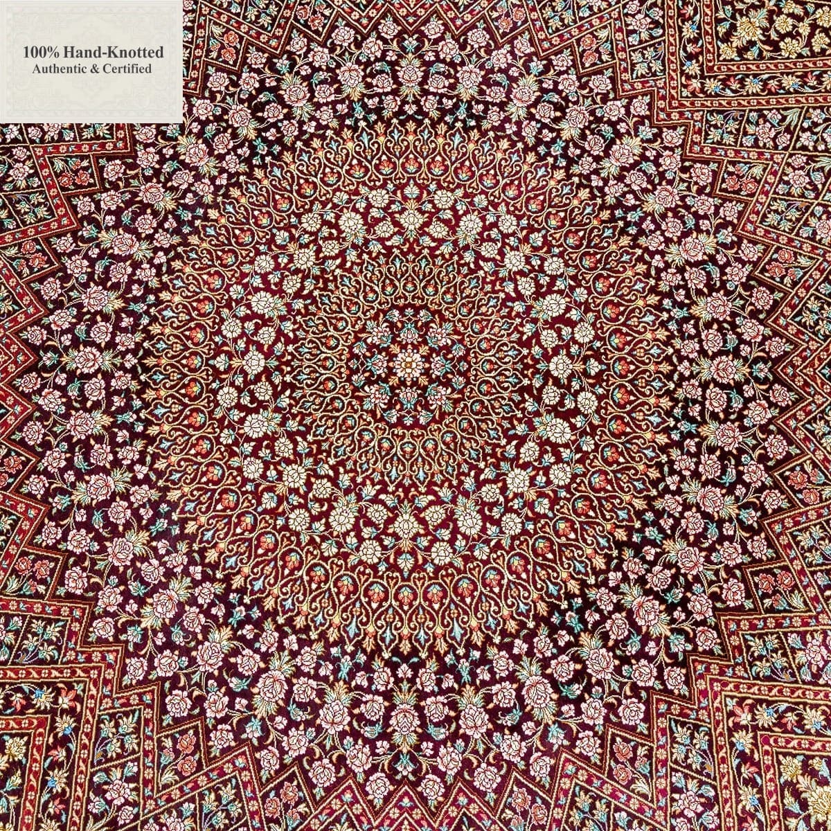 Qom Persian Rug — hand-knotted, 292 × 200 cm, Silk