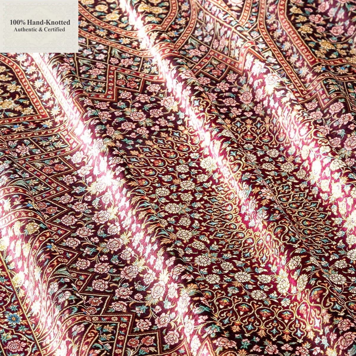 Qom Persian Rug — hand-knotted, 292 × 200 cm, Silk