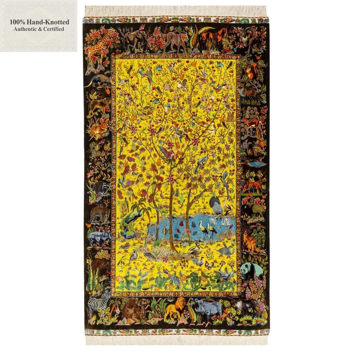Hand-Knotted Silk Qom Persian Rug, 135 × 200 cm