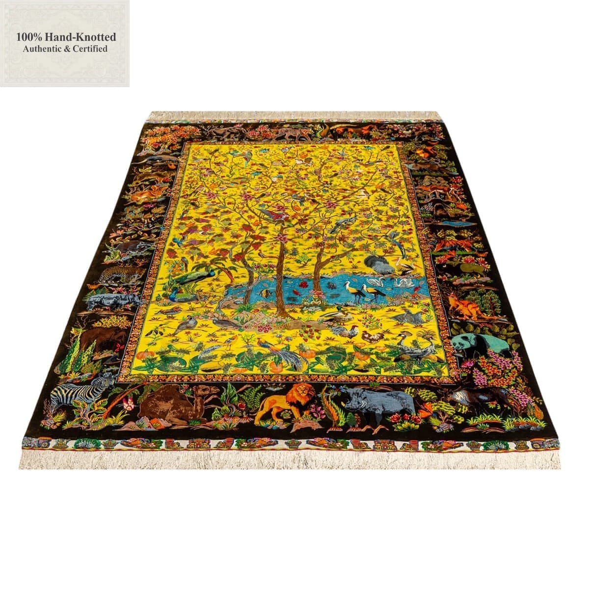 Hand-Knotted Silk Qom Persian Rug, 135 × 200 cm