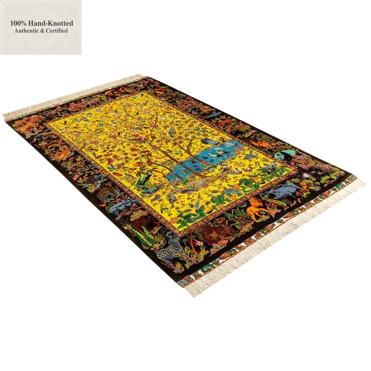 Hand-Knotted Silk Qom Persian Rug, 135 × 200 cm