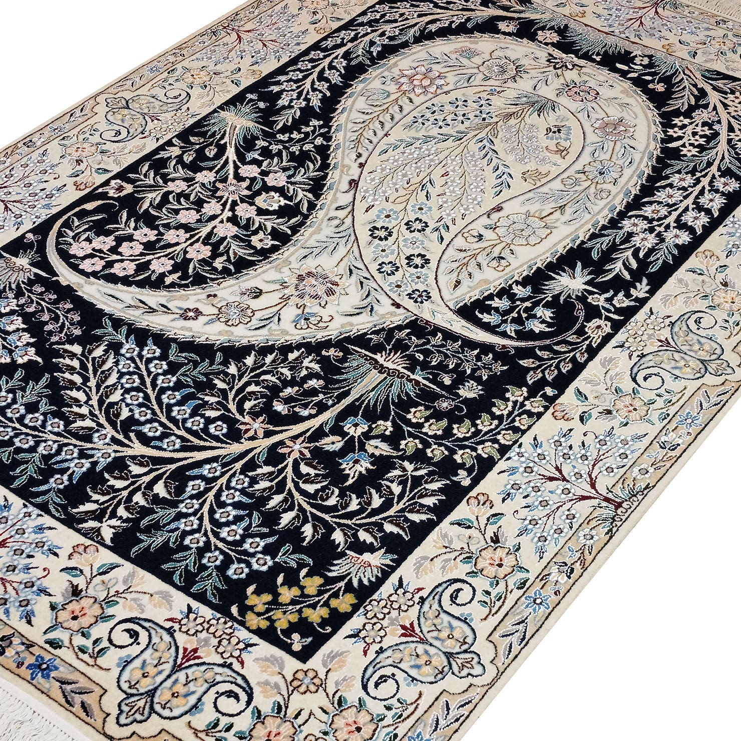 perserteppich-nain-130-x-200-cm-seide-handgeknupft-boteh-muster-2 Nain Persian Rug — hand-knotted, 200 × 130 cm