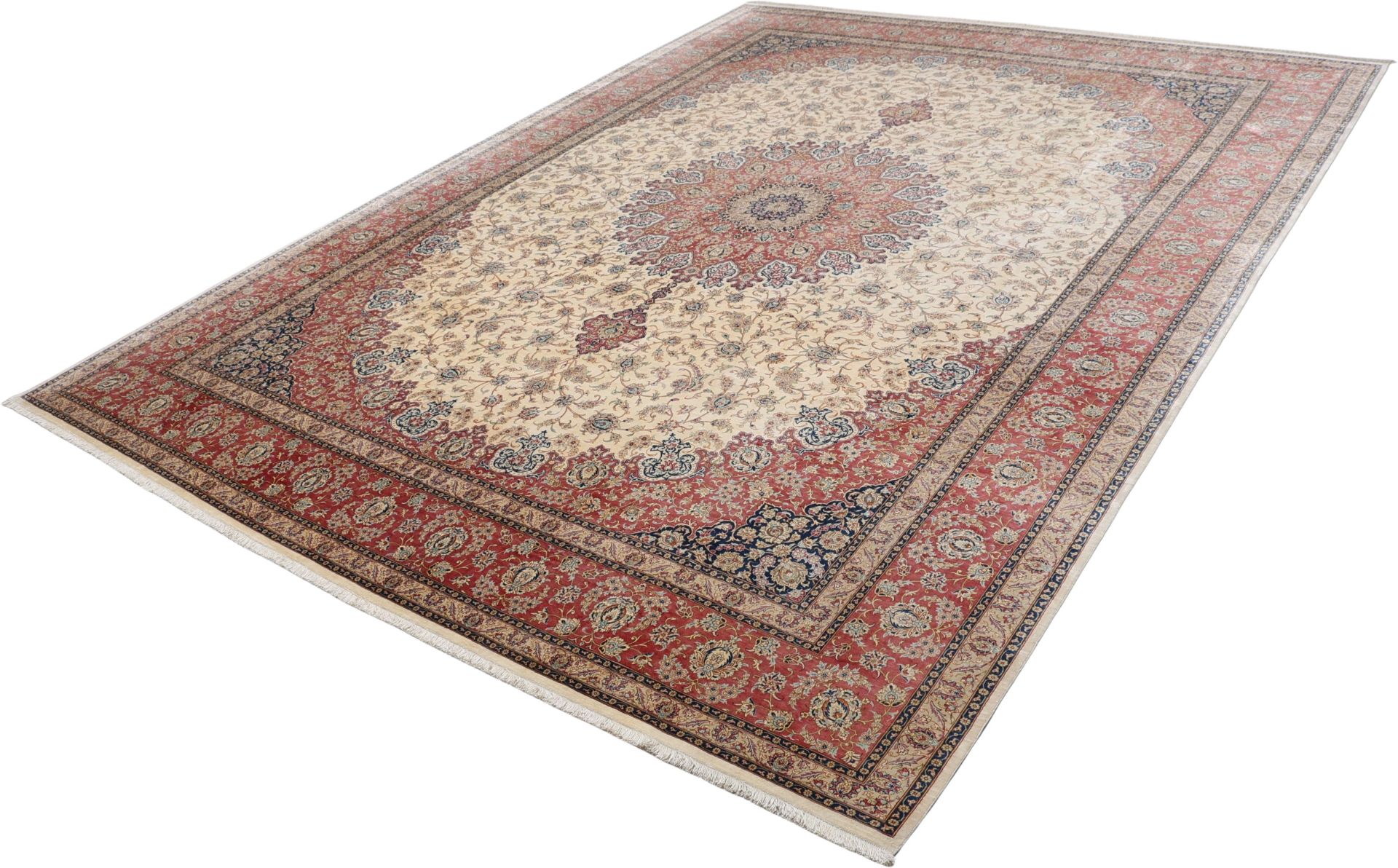 Hand-Knotted Silk Qom Persian Rug, 296 × 393 cm