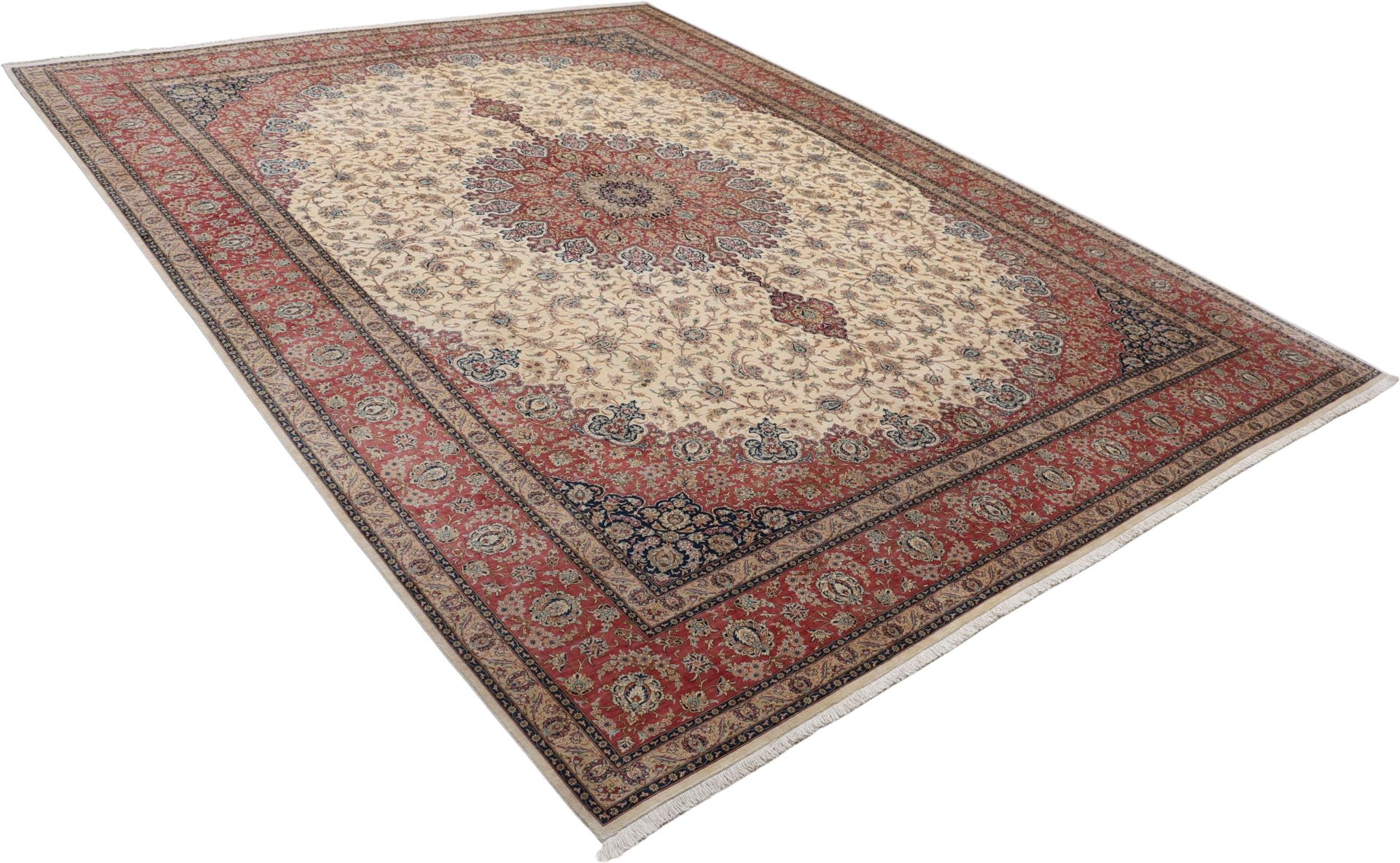 Hand-Knotted Silk Qom Persian Rug, 296 × 393 cm