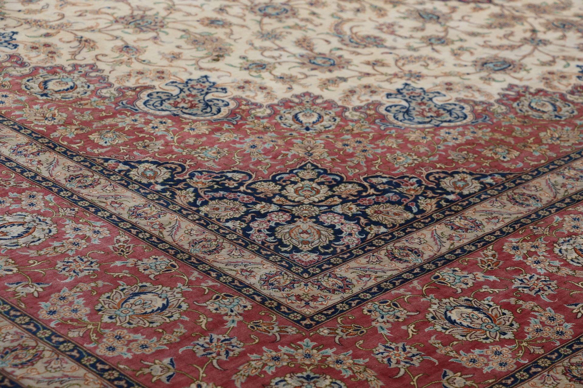 Hand-Knotted Silk Qom Persian Rug, 296 × 393 cm