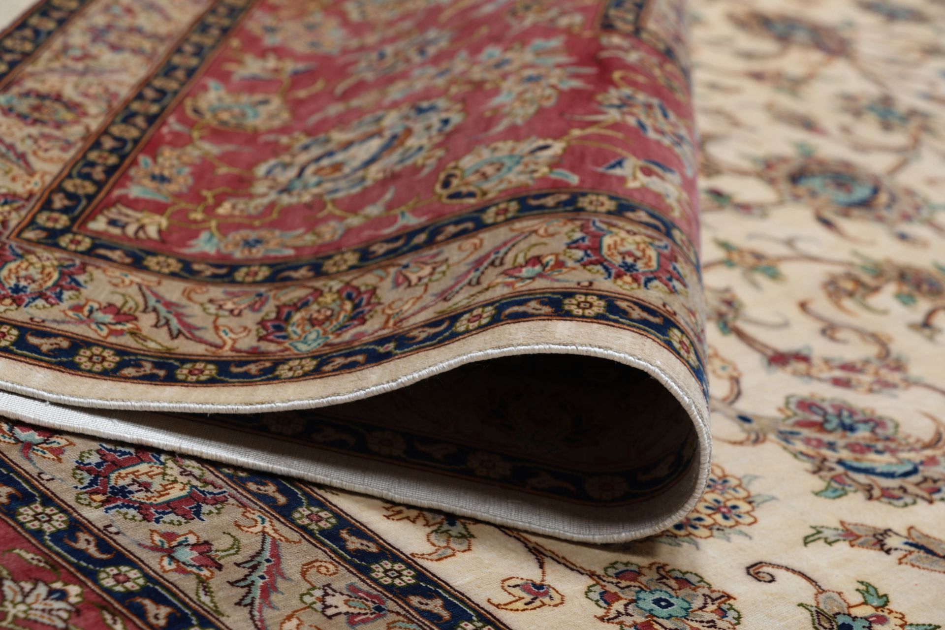 Hand-Knotted Silk Qom Persian Rug, 296 × 393 cm