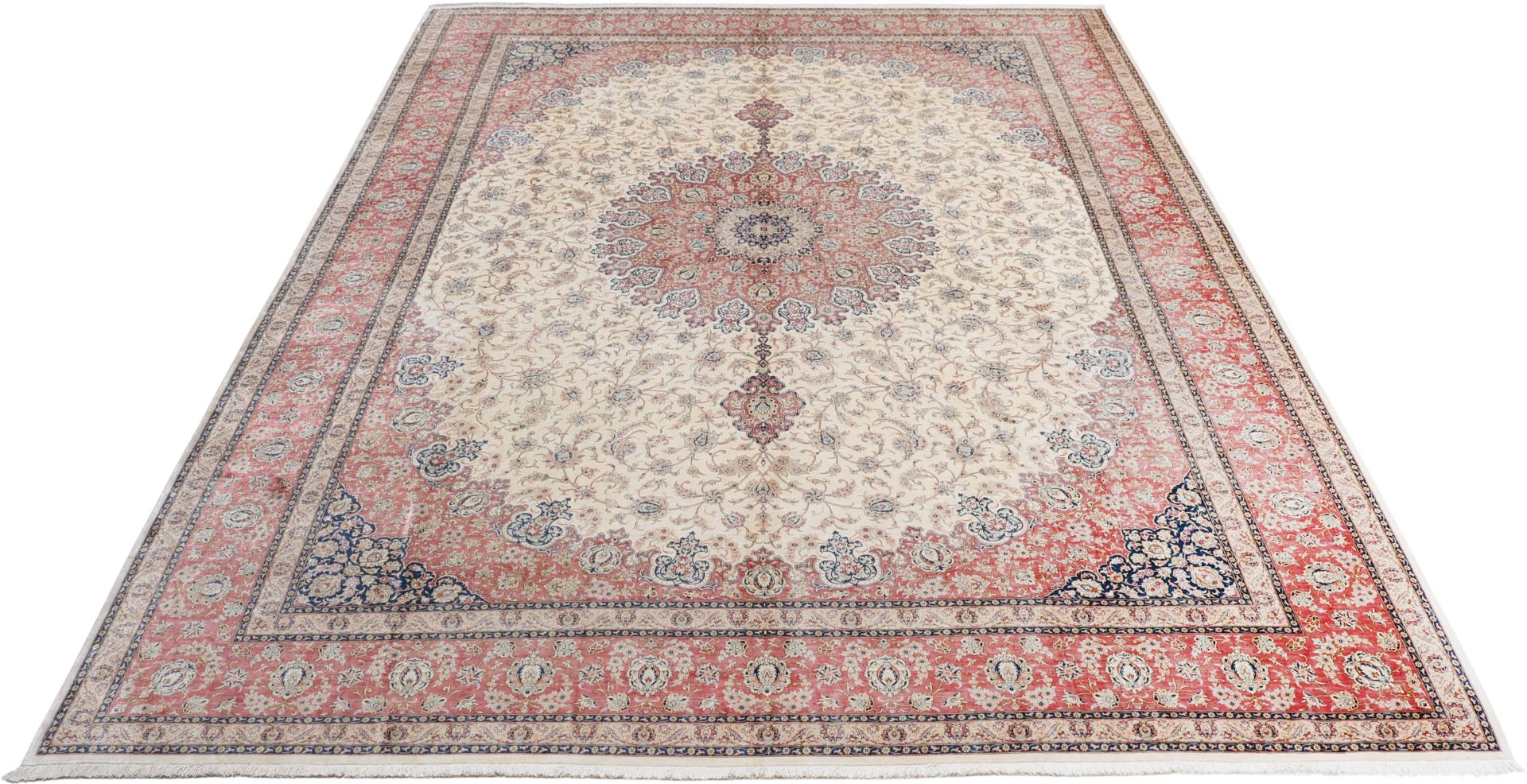 Hand-Knotted Silk Qom Persian Rug, 296 × 393 cm