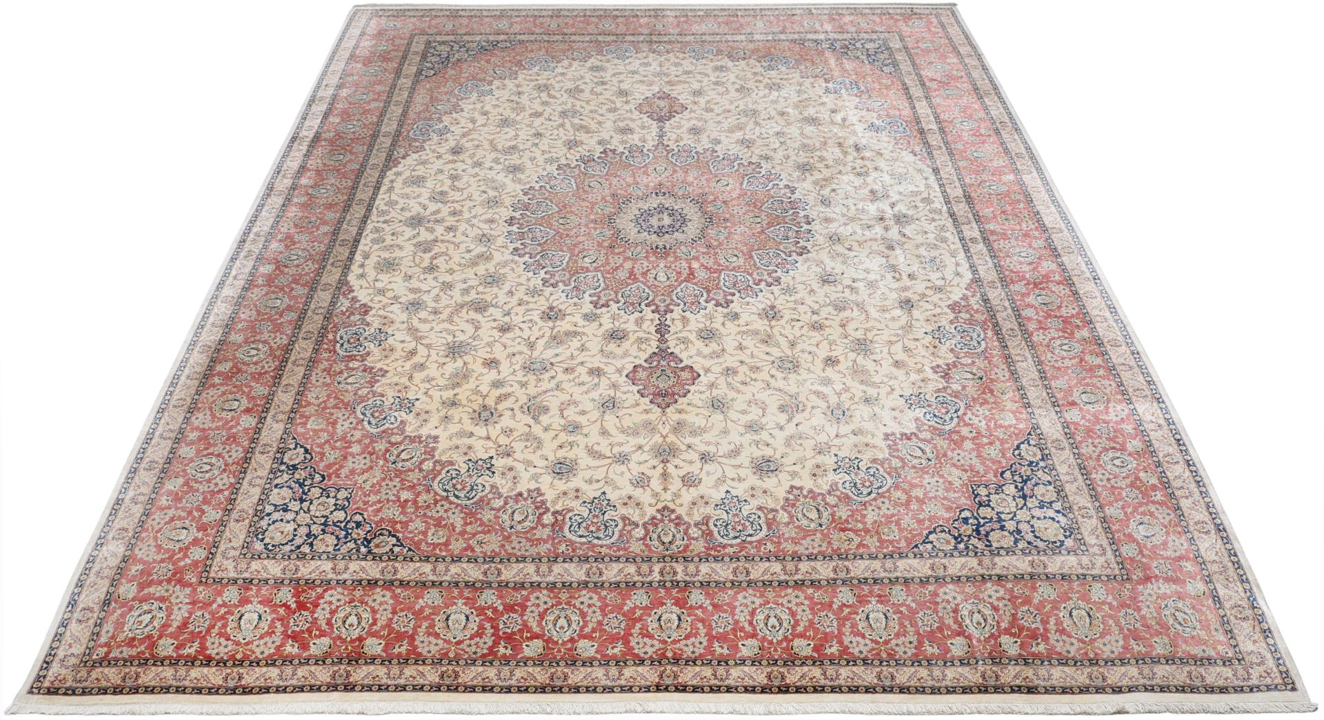 Hand-Knotted Silk Qom Persian Rug, 296 × 393 cm